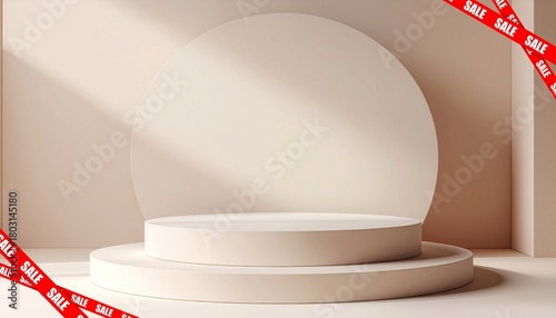 3D background products display podium scene with geometric platform. Stage showcase on pedestal display beige studio.
