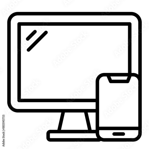 pc computer outline icon with cpu tower for hardware use
