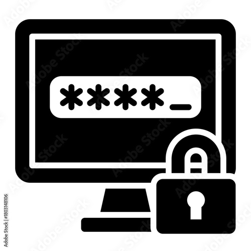 office workstation glyph icon with desktop and desk setup