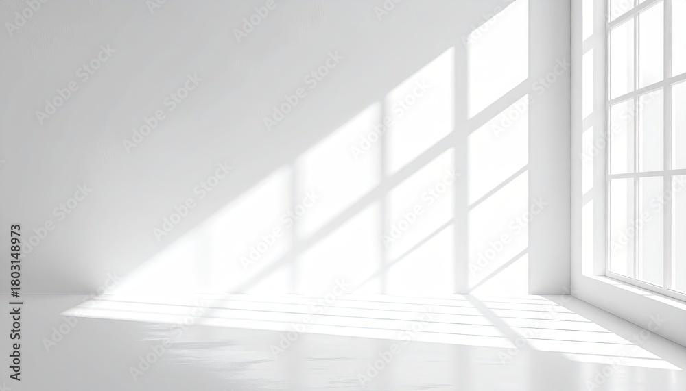 Fototapeta premium White room corner with window casting grid of bright light