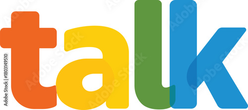 Colorful talk word logo with rounded letters on white background text typography