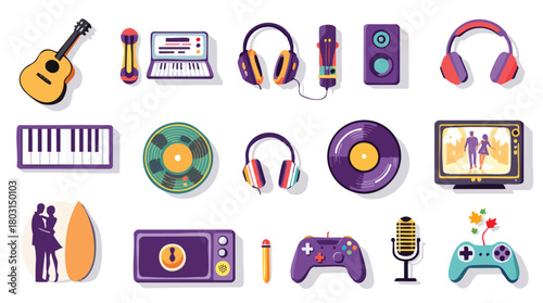 Collection of music entertainment and leisure items.