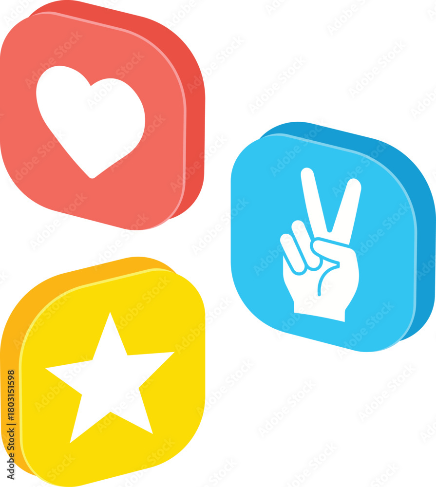 Fototapeta premium Red heart blue peace sign yellow star 3D icons heart icon love icon