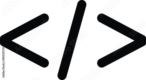 Black angle brackets and forward slash symbol on white background code coding