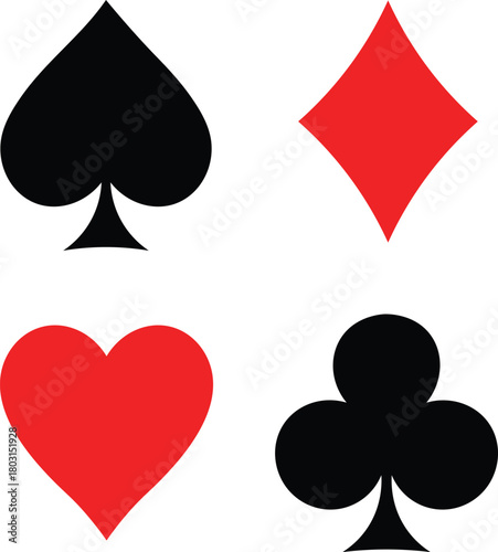 Four playing card suits black spade red diamond red heart black club vector