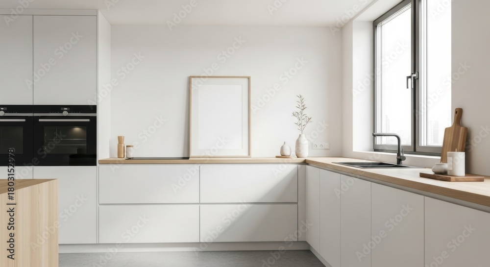 Fototapeta premium Modern minimal kitchen design with clean lines and natural light