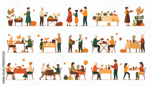 People celebrating Thanksgiving and autumn holidays with family and friends.