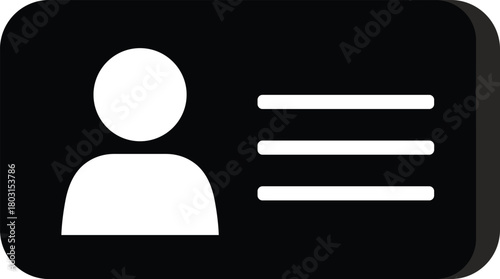 Black and white icon of a person silhouette and text lines on a card identification card ID card