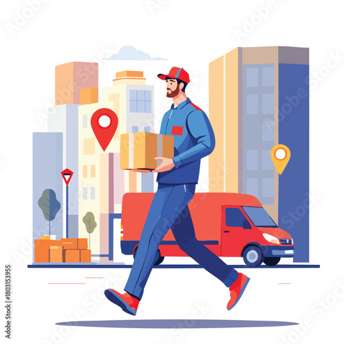 Delivery man walking with a package.