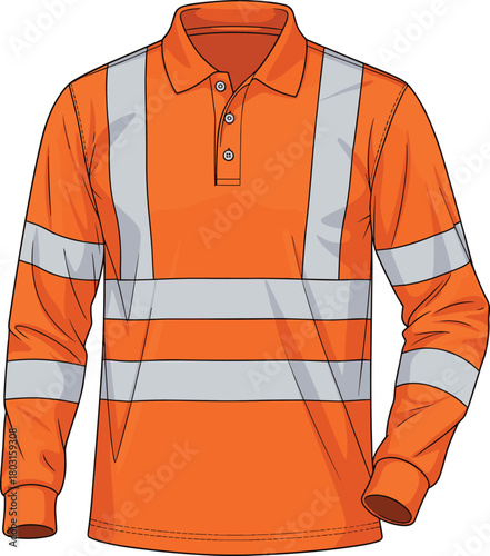 High-visibility safety shirt vector, reflective workwear icon, construction uniform design, PPE garment silhouette, industrial clothing graphic, protective apparel asset