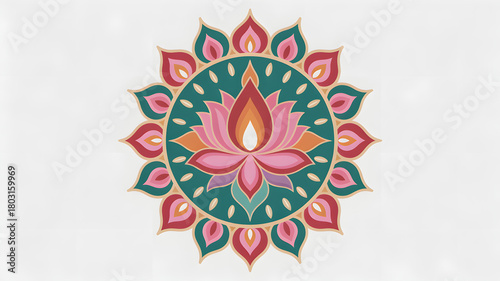 Lotus flower art print, floral mandala design, colorful indian art, spiritual wall decor, yoga studio art