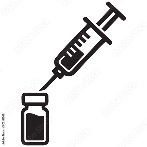 Syringe icon with vial for vaccine injection or medication treatment dose