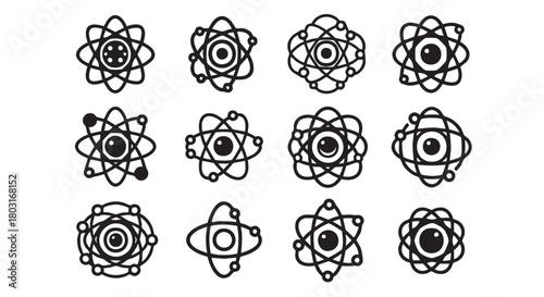 Atom icon set of science technology research and development concept