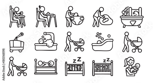Baby care and child development icons set for infographic design