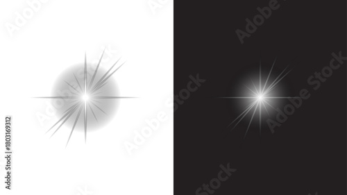 Bright Starburst Light Effect on Dark Background – Lens Flare Glow
