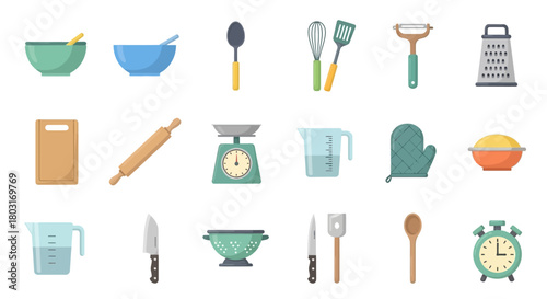 Collection of Kitchen Utensils and Baking Tools.