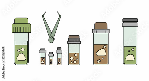 Collection of Laboratory Vials and Tweezers for Scientific Research.
