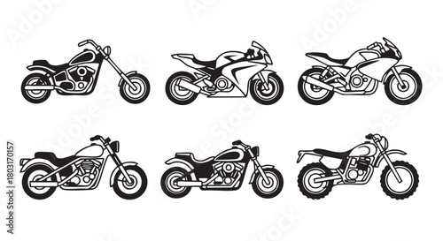 Black and white vector illustration of two motorcycles isolated on white