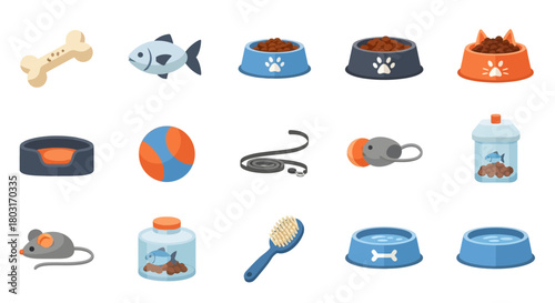 Collection of Pet Accessories and Toys for Dogs and Cats.