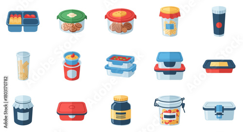 Collection of Various Food Storage Containers and Jars.
