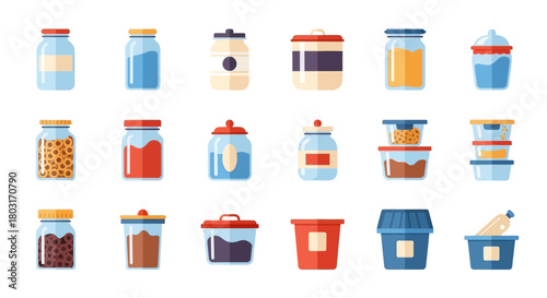 Collection of various food storage containers and jars.