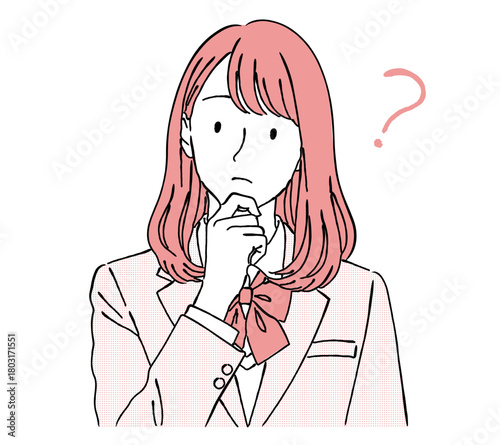 考える女子学生（制服）,疑問,悩み,受験,学業,学校,シンプル,ベクター,高校生,中学生,