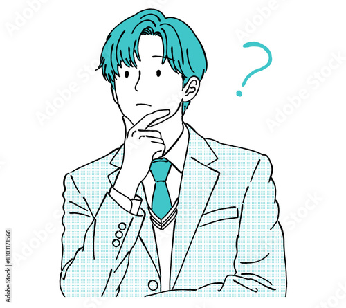 考える男子学生（制服）,疑問,悩み,受験,学業,学校,シンプル,ベクター,高校生,中学生,
