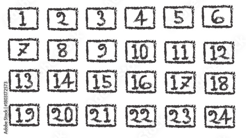Grunge Style Number Boxes Set 1 to 24 – Hand Drawn Vector Label Pack