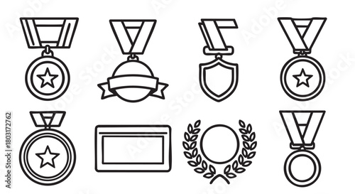 Collection of outline awards and recognition badge vector illustration design