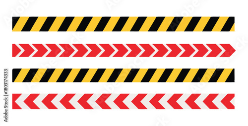 Hazard Stripes in Yellow, Black, Red, Chevron Pattern, Construction Border, Security Line Illustration, Industrial Caution Design, Vector Safety Graphic