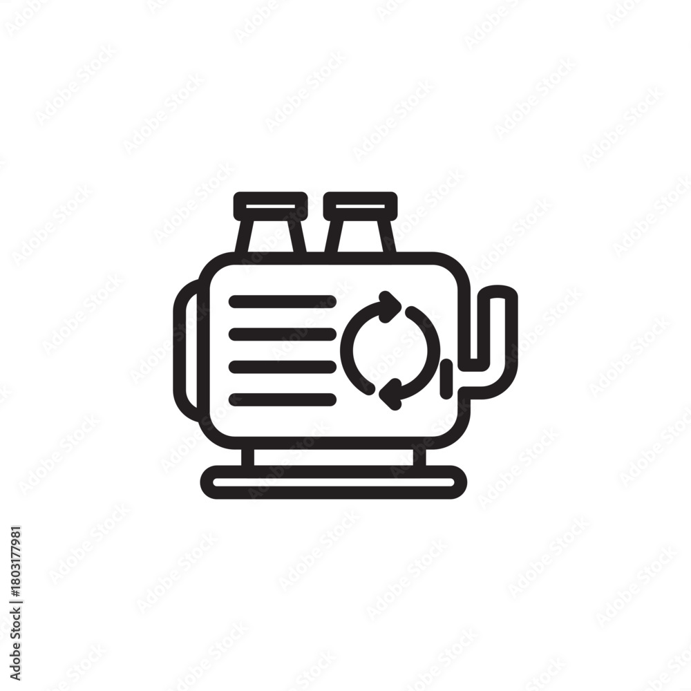 Fototapeta premium Asset Lifecycle Management (ALM) icon symbolizing the full equipment timeline. Features machinery with a renewal or cycle arrow, representing stages from acquisition to disposal and maintenance.