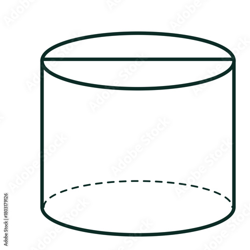 A simplified cylinder illustration in clean flat style, featuring an outlined top ellipse for use in geometry learning, math worksheets, and educational diagrams.