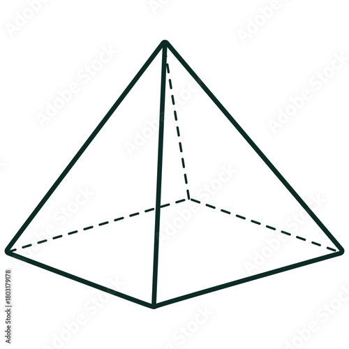 A pyramid illustration with dashed internal lines, designed for geometry learning, math worksheets, 3D shape education, and clean structural diagram materials.