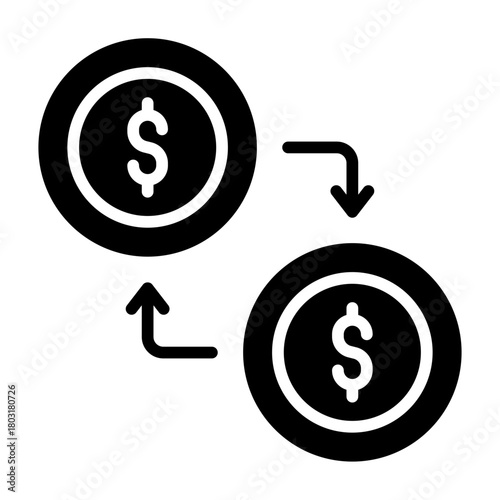 money transaction glyph icon for sending and receiving funds