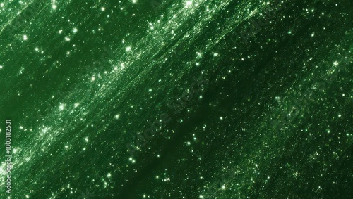 Abstract Green Sparkle Background with Light Streaks and Bokeh.