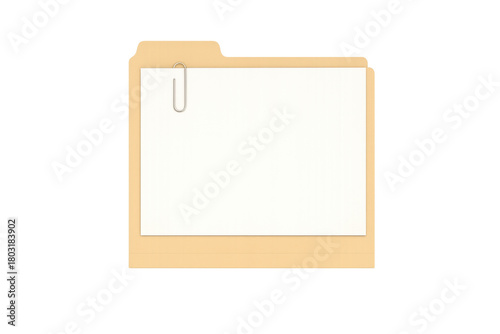 File folder with a blank document and paperclip for data organization and office stationery concepts