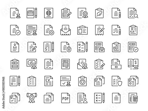 Documents icon set. Vector line icons collection. Outline symbols. Modern design
