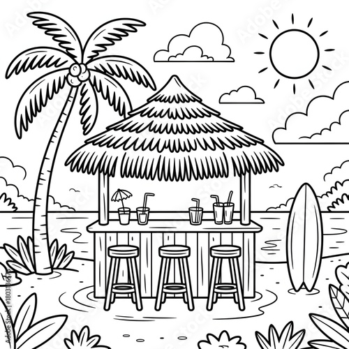 Beach Tiki Bar coloring page line art 