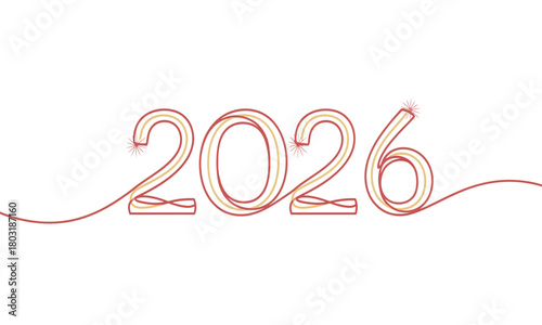 Elegant 2026 New Year Design with Flowing Line and Festive Colors