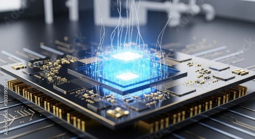 Advanced microprocessor with digital light emission highlighting futuristic technology and