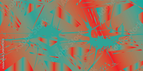 Abstract Turquoise Splatter on Red-Orange Gradient Background.