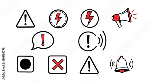 Attention and Notification Icons Symbol Set for Alerts and Notifications