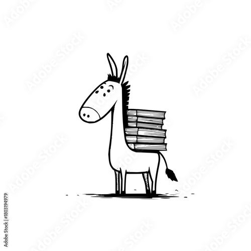 Cartoon donkey carrying books illustration for education and learning resources stock vector image design