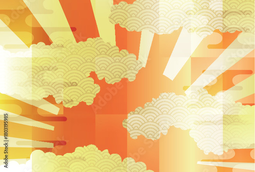 日の出　和柄　年賀状　金　背景	