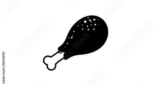 Vector illustration of black silhouette of a cooked chicken leg with a bone, isolated on transparent background 