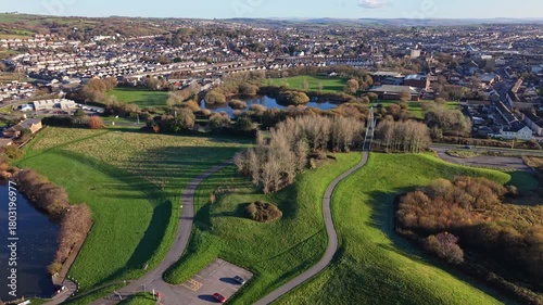 Aerial video at Sandy Water park Llanelli, Wales, UK3