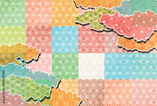 和柄　カラフル　年賀状　背景	