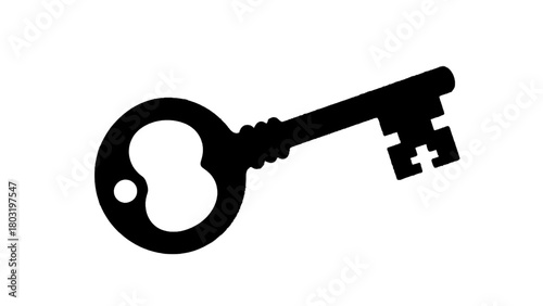 Vector illustration of antique skeleton key silhouette isolated on transparent background 