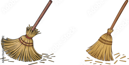 Two Brooms Sweeping Up Debris