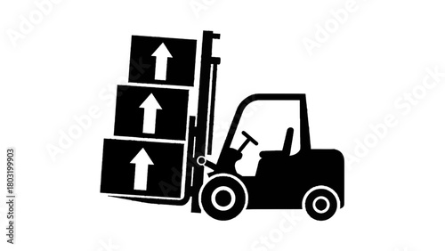 Vector illustration of forklift truck lifting stack of boxes with upward arrows, isolated on transparent background 